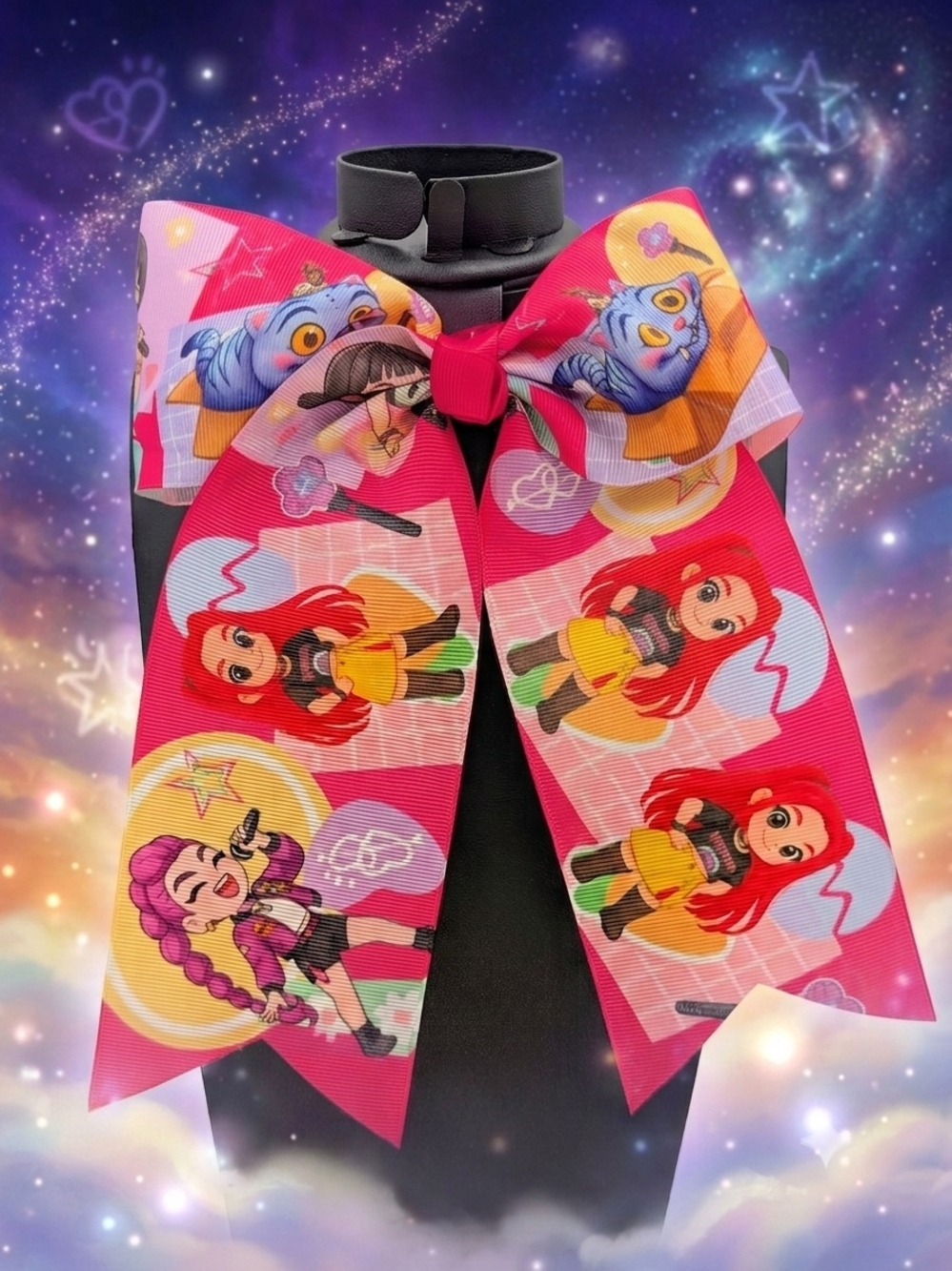 Girls Pink Kpop Demon Hunters Huntrix Ribbon Hair Bow